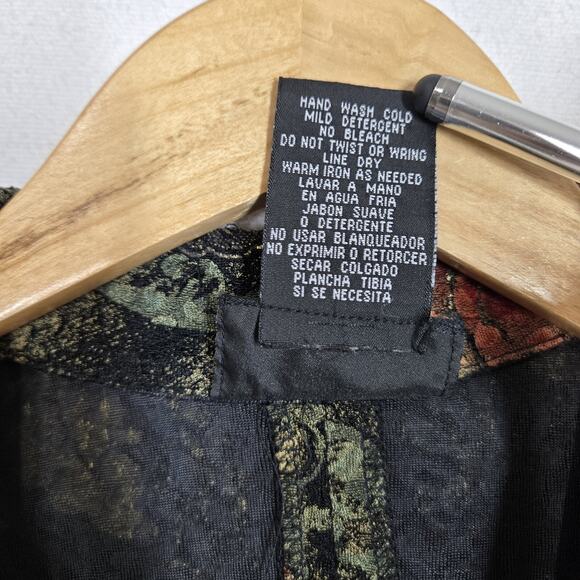 VTG K Petite Collection Jacket Sz 12P Green Multi Floral Button Front Open Back - Picture 10 of 14